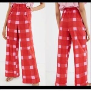 Anthropologie porridge Red and Pink Checkered Wide Leg Pants